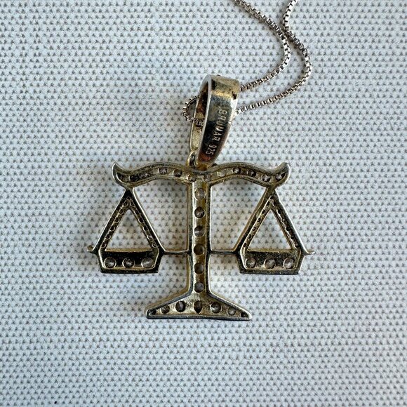 Sterling Silver Scales of Justice Pendant with Cubic Zirconia By Brumar 925 - Picture 2 of 8